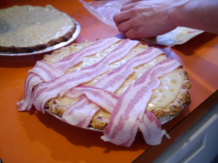 Make sure to let the bacon hang over the edges.  When it cooks it will shrink.